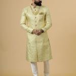 Stunning Yellow Banarasi Brocade Achkan | Father Son Combo | Perfect for Grooms | Jaipurio Collection